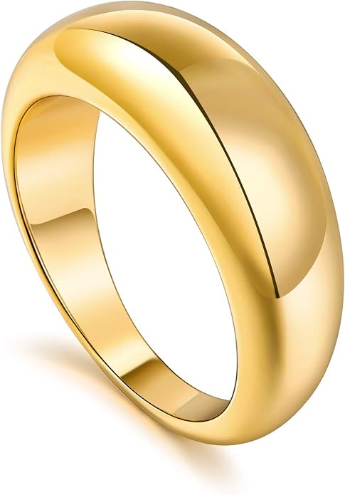 micuco Chunky Dome Rings for Women 14K Gold Plated Statement Ring Cubic Zirconia Inlay 14K Gold Plated Star Thick Rings