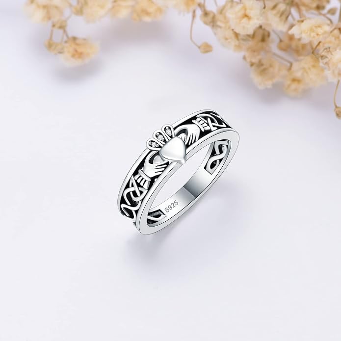 Claddagh Ring Celtic Knot Irish Couples Heart Personalized Memorial Band Poison Rings 925 Sterling Silver for Women Men