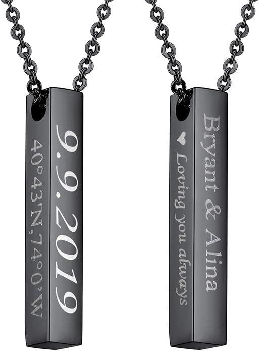 U7 Engravable Bar Necklace, Womens Choker Necklace Stainless Steel Custom Engrave Text Horizontal/Vertical Bar Pendant Necklaces for Men Women