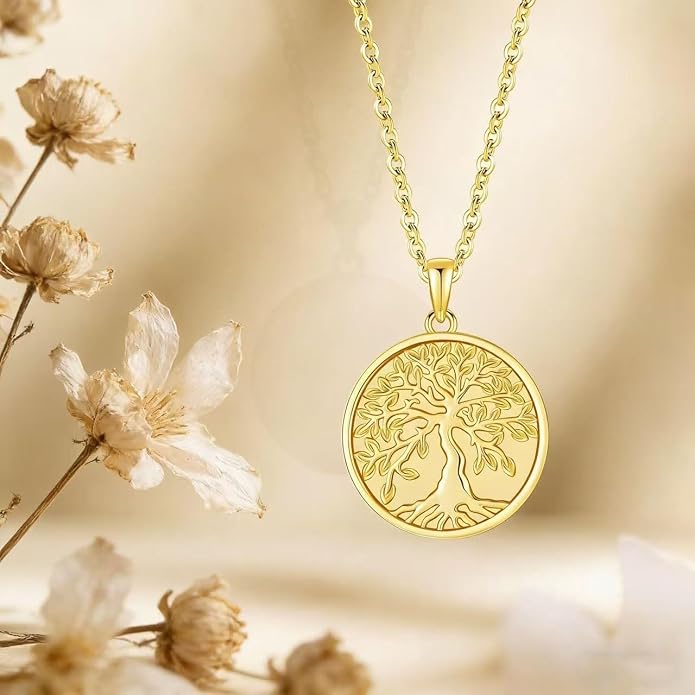 Aniu Tree of Life Necklace for Women, 925 Sterling Silver Mother of Pearl Family Palm Tree Charm Pendant Jewelry for Birthday Christmas Gift