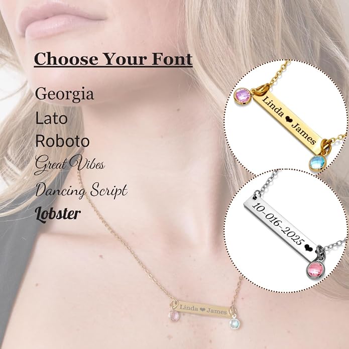 Custom Engraved 3D Vertical Pillar Bar Necklace – Personalized Name Pendant – 1 to 4 Sides – Non-Tarnish Stainless Steel – Gold/Silver – Adjustable Chain – Gift for Her, Mom/Dad With Kids Names
