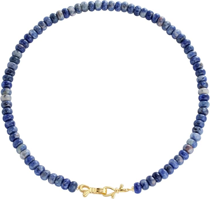 NLIEO Rainbow Colorful Gemstone Beaded Choker Necklace for Women 14K Gold Bow Birthstone Beads Chokers 18inches