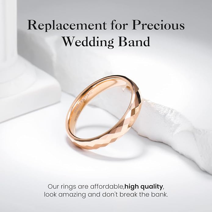King Will Tungsten Carbide Wedding Ring for Men Women Promise Ring for Couple 2mm/4mm/6mm Black/Silver/Gold/Rose Gold Multi-faceted Shining Luster High Polished Wedding Band Comfort Fit