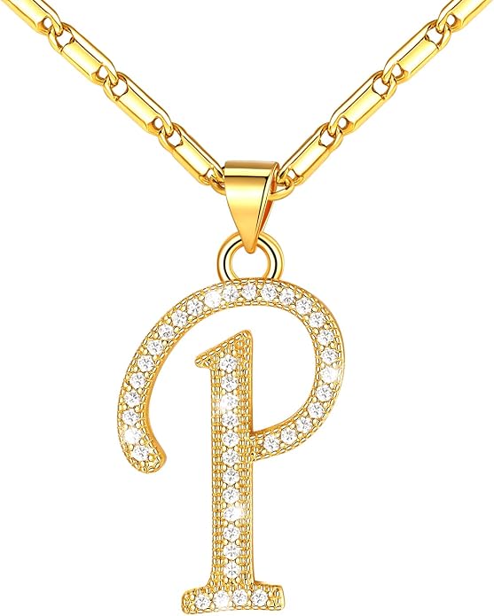 U7 Initial Necklace for Women, Gold/Platinum Plated CZ Crystal Letter A-Z Pendant Necklace, Shiny 20 Inch Name Chain Dainty Personalized Jewelry for Men Mom Wife Friend