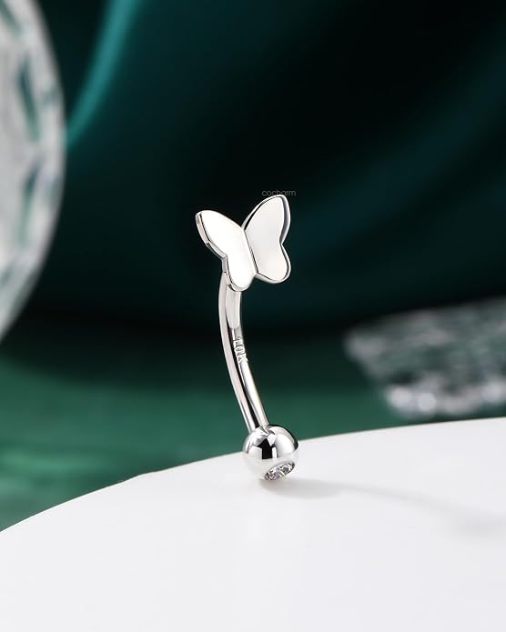 COCHARM 10K Yellow Gold Butterfly Belly Button Rings 10K Real Gold Belly Rings 10K Gold Belly Piercing Jewelry for Women Gold Upside Down Nave Rings