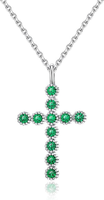 925 Sterling Silver 18 inch Birthstone Cross Pendant Necklace for Women Men