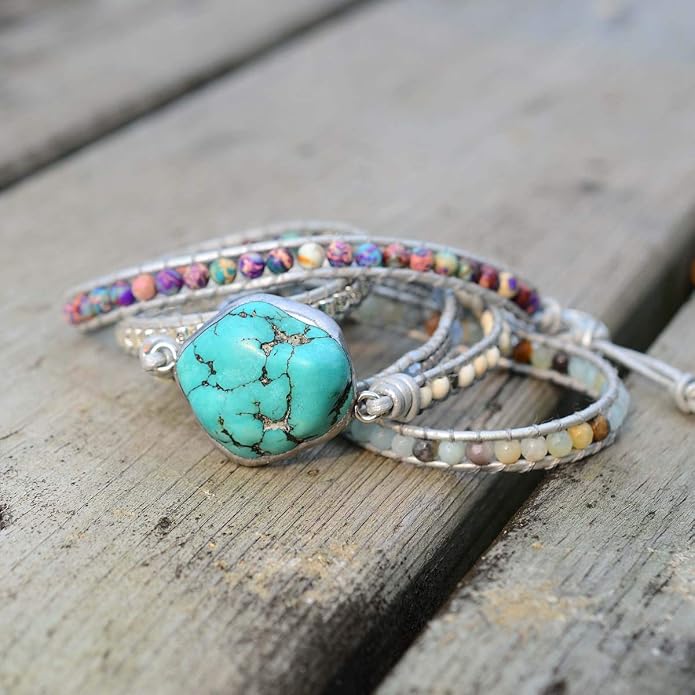 Boho Wrap Bracelet for Women, Handmade Natural Imperial Jasper Multi-Layer Stone Beaded Bracelet, Bohemian Healing Crystal Stone Jewelry Gifts