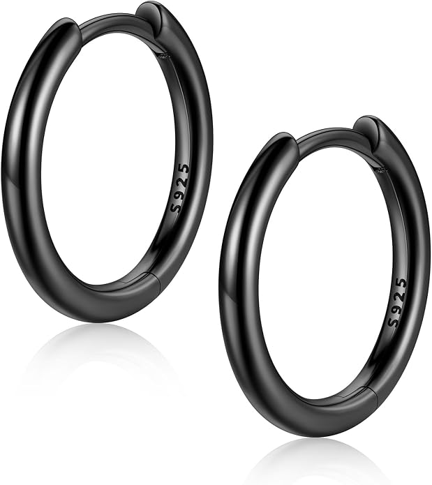 FaithHeart 925 Sterling Silver Huggie Hoop Earrings, Small Hoop Earring for Women, Silver/14K Gold/Black/Rose Gold Hypoallergenic Cartilage Earrings for Women 8/10/12/14/16/18/20mm