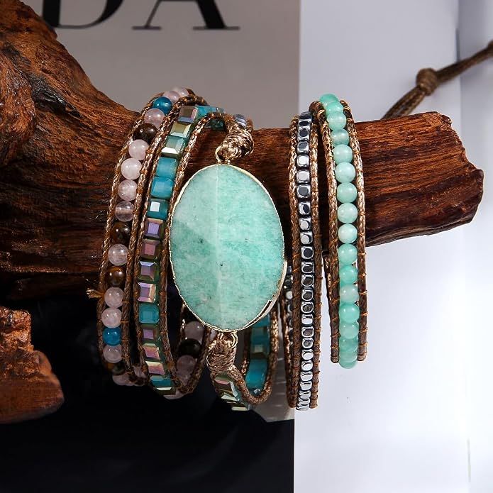 Women Wrap Bracelets Boho Natural Stone Jasper Turquoises Strand Bracelet Jewelry Collection