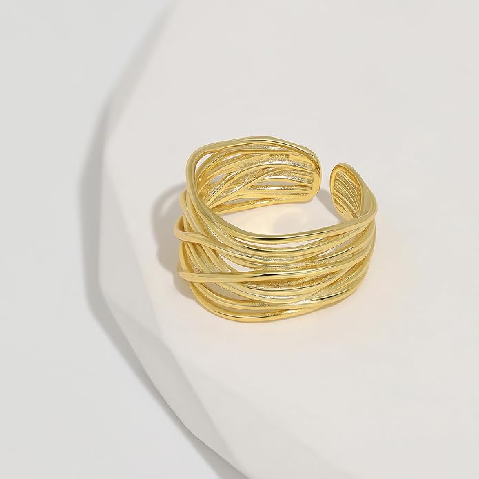 Meissa Gold Thumb Rings for Women Girls Statement Ring Hammered Chunky Band Rings Fashion Wide Band Stackable Index Finger Ring Size Adjustable