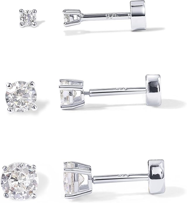 PAVOI 14K Gold Plated Solid 925 Sterling Silver Post Cubic Zirconia Stud Flat Back Earrings for Women | Cartilage Earring | Helix Piercing Jewelry | Small Stud Earrings for Women
