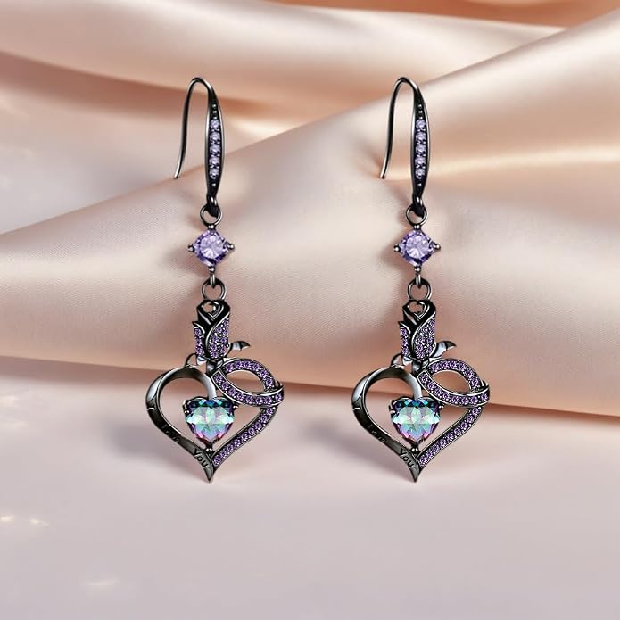 VOLUKA Created Opal/Amethyst/Mystic Topaz Pendant Necklace for Women,18K White/Rose Gold Plated Chain Wedding Engagement Jewelry Gift