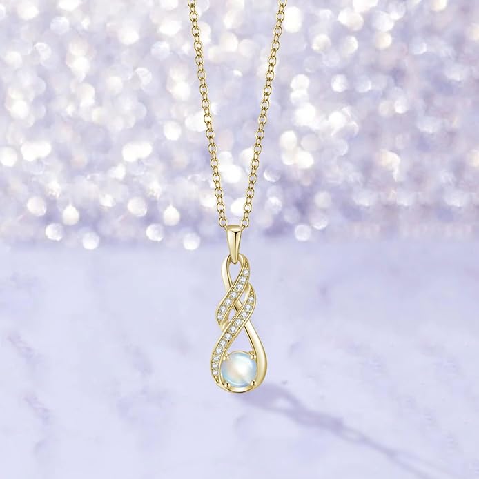 Birthstone Necklaces for Women 925 Sterling Silver Infinity Pendant Created Gemstone Jewelry for Her, 16"+2"