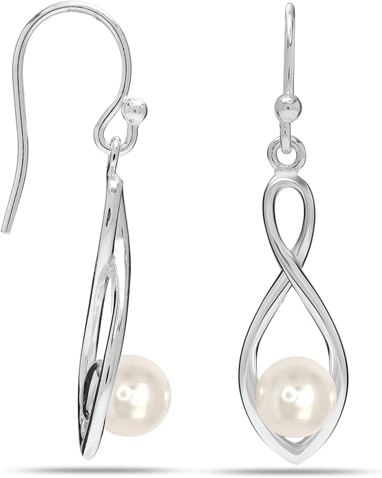 Charmsy 925 Sterling Silver Double Twisted Infinity Dangle Earrings for Women | Linear Marquise Large Loops Classic Infinity Drop Dangle Earrings
