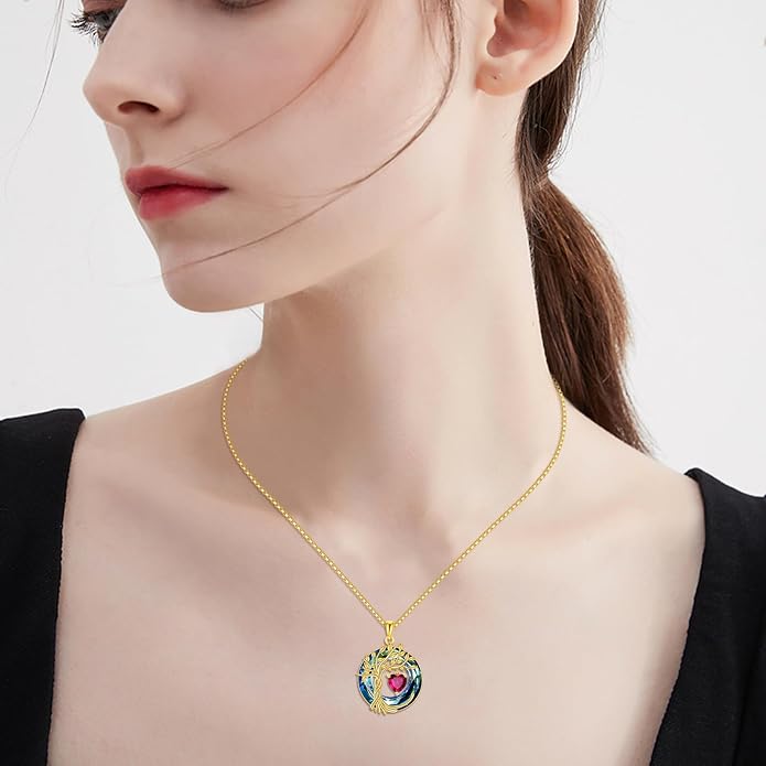 POPLYKE Mothers Day Gifts for Mom Her Wife Tree of Life Necklace 925 Sterling Silver Birthstone Pendant with Crystal Anniversary Birthday Wedding Jewelry for Women