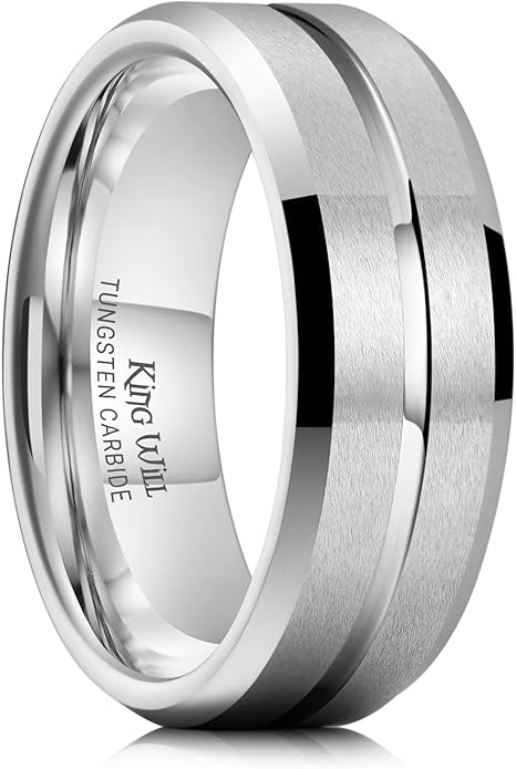 King Will Tungsten Carbide Wedding Band for Men Women-6/8/10mm Width Multicolor Available with Grooved Center Wedding Ring Suitable for Work, Gym Comfort Fit Size 4-16