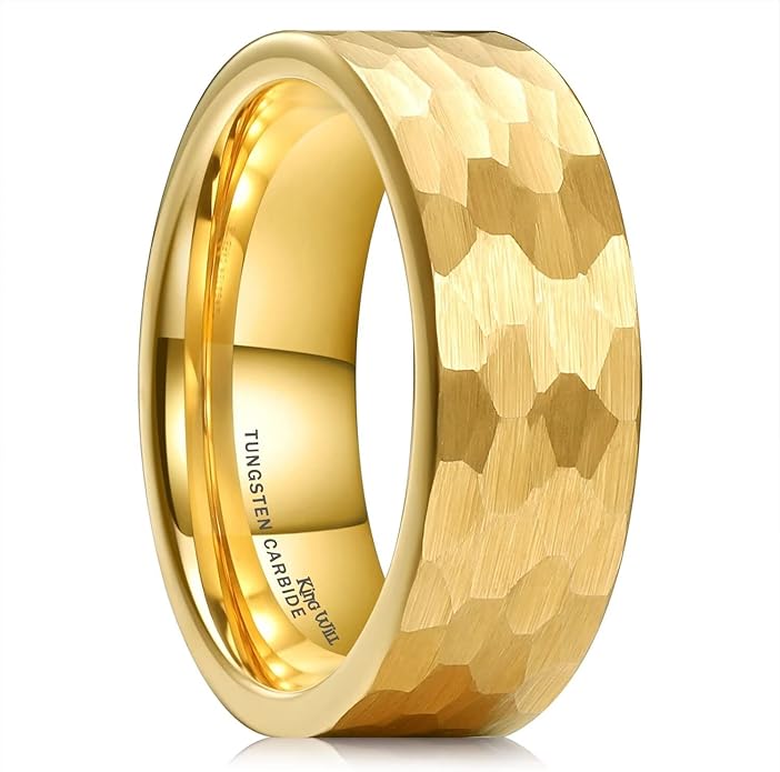 King Will Hammered 8mm Silver Tungsten Ring Hammer Men Wedding Band Comfort Fit
