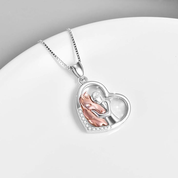 YFN Horse Pendant Necklace Jewelry 925 Sterling Silver Women Embrace Horse Gift For Women