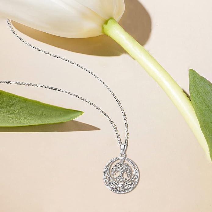 Aniu Tree of Life Necklace for Women, 925 Sterling Silver Mother of Pearl Family Palm Tree Charm Pendant Jewelry for Birthday Christmas Gift