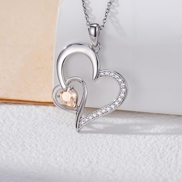 Heart Necklace 925 Sterling Silver Birthstone Necklace for Women Pendant Anniversary Birthday Jewelry Christmas Gifts for Mom Her Wife