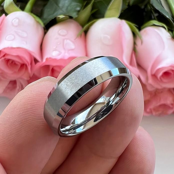 TUTISS 6mm 8mm Tungsten Rings for Men Women Fashion Engagement Wedding Bands Matte Finish Beveled Edges Comfort Fit