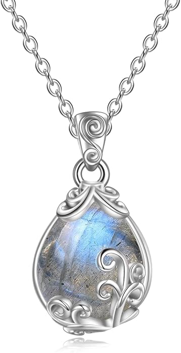 POPLYKE Sterling Silver Gemstone Teardrop Pendant Necklace Crystal Jewelry for Women