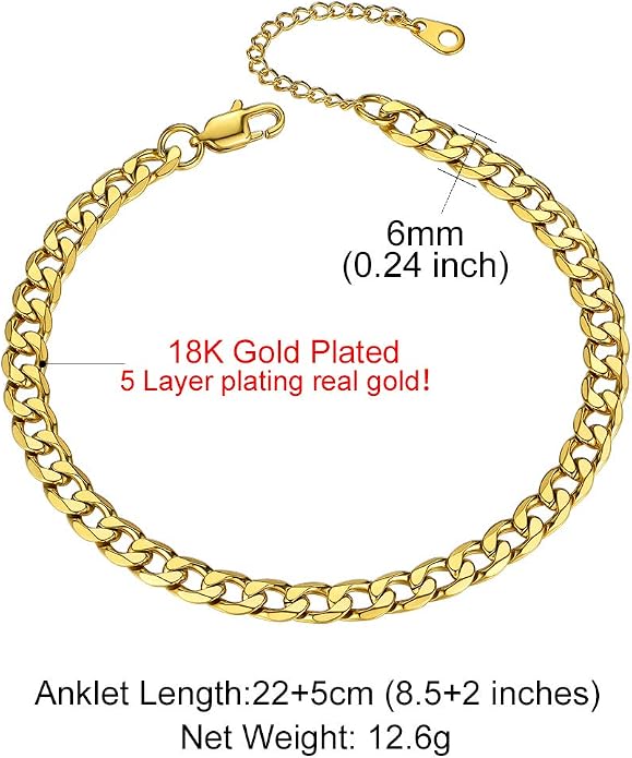 GoldChic Adjustbale Link Chain Anklet for Women Summer Jewelry, 316L Stainless Steel Figaro/Wheat/Twist Rope/Cuban Foot Bracelet-Waterproof, Resizable 9"-12" (Gift Box Included)