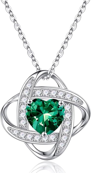 Iefil 925 Sterling Silver Love Knot Birthstone Necklace, Anniversary Birthday Gifts for Women, Jewelry Gift for Wife Mom Girlfriend Daughter