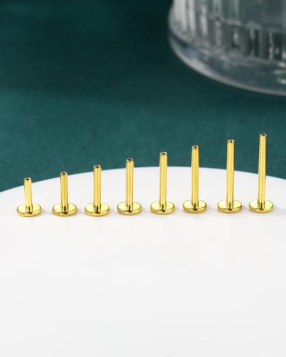 COCHARM 14K Solid Gold Helix Cartilage Tragus Earring Stud 16g Yellow Gold Threadless Tragus Cartilage Helix Conch Piercing Jewelry Flat Back Lip Labret Medusa Monroe Piercing Stud