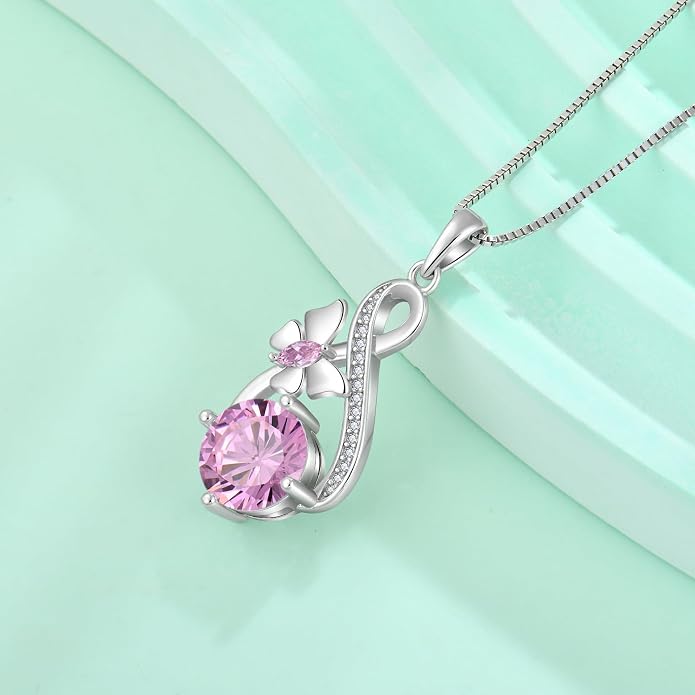 Butterfly Necklaces for Women 925 Sterling Silver Infinity Pendant Necklace Birthstone Jewelry Gifts for Her