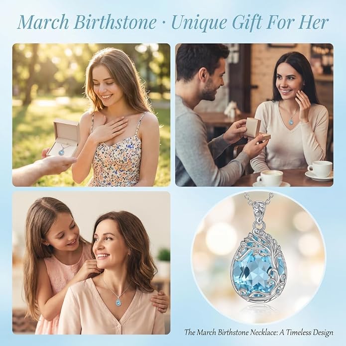 Teardrop Moonstone Necklace for Women Tree of Life/Filigree Birthstone Pendant Necklace Jewelry