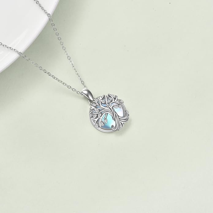 WINNICACA Tree of Life Necklace for Women Sterling Silver Crescent Moon Tree Moonstone Pendant Family Necklace for Mother Daughter Sister Gifts ﻿
