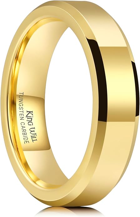 King Will Tungsten Carbide Wedding Band for Men Women-4/6/8mm Width 14K Gold Plated Tungsten Wedding Ring Matte Brushed & High Polished Style Comfort Fit Wedding Band Size 6-14