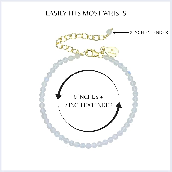 Faceted Bracelet for Women, Certified 925 Sterling Silver with 18K Gold Vermeil Healing Crystal Bracelets for Women - Crystals and Healing Stone Bracelet Women Jewelry for Gift
