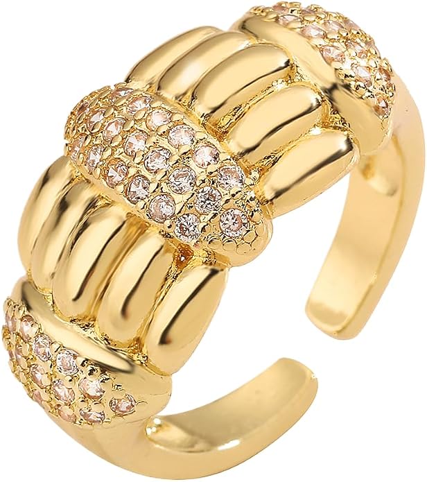 Chunky Dome Statement Ring 18K Gold Plated Luxury Zircon Cocktail Party Prom Rings