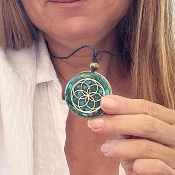 Arte Orgones Seed of Life Orgone Necklace for Women - Healing Crystals Stones with Turquoise, Moonstone, Rose Quartz - Protection SBB Coil Orgonite Pendant - Meditation, Yoga, Reiki - Handmade Design