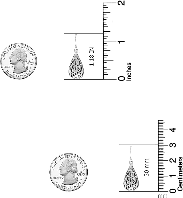 LeCalla 925 Sterling Silver Filigree Dangle Drop Earrings | Lightweight Antique Balinese Teardrop Dangle Drop Earring for Women