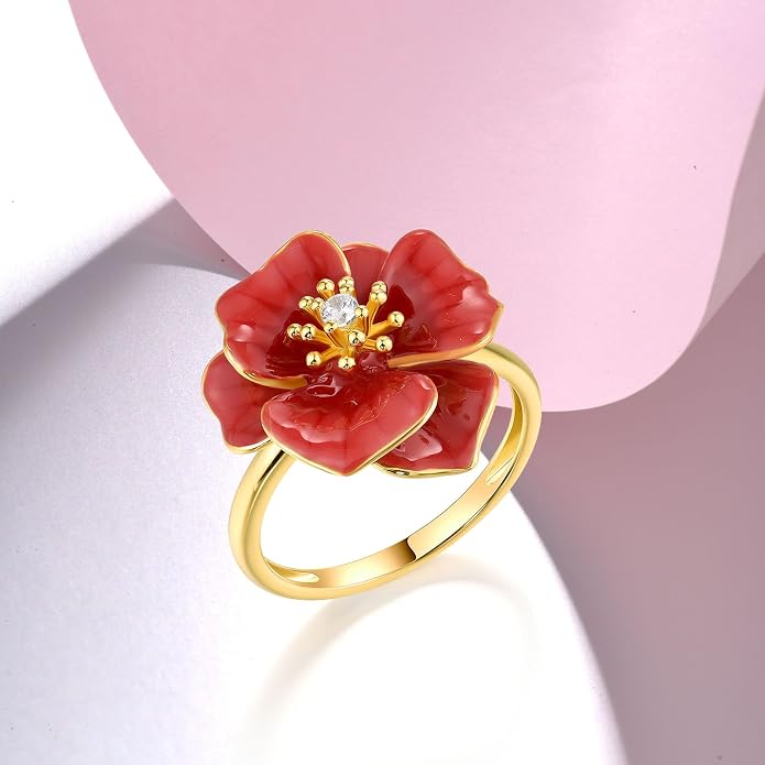 Santuzza 925 Sterling Silver Enamel Flower Statement Ring for Women