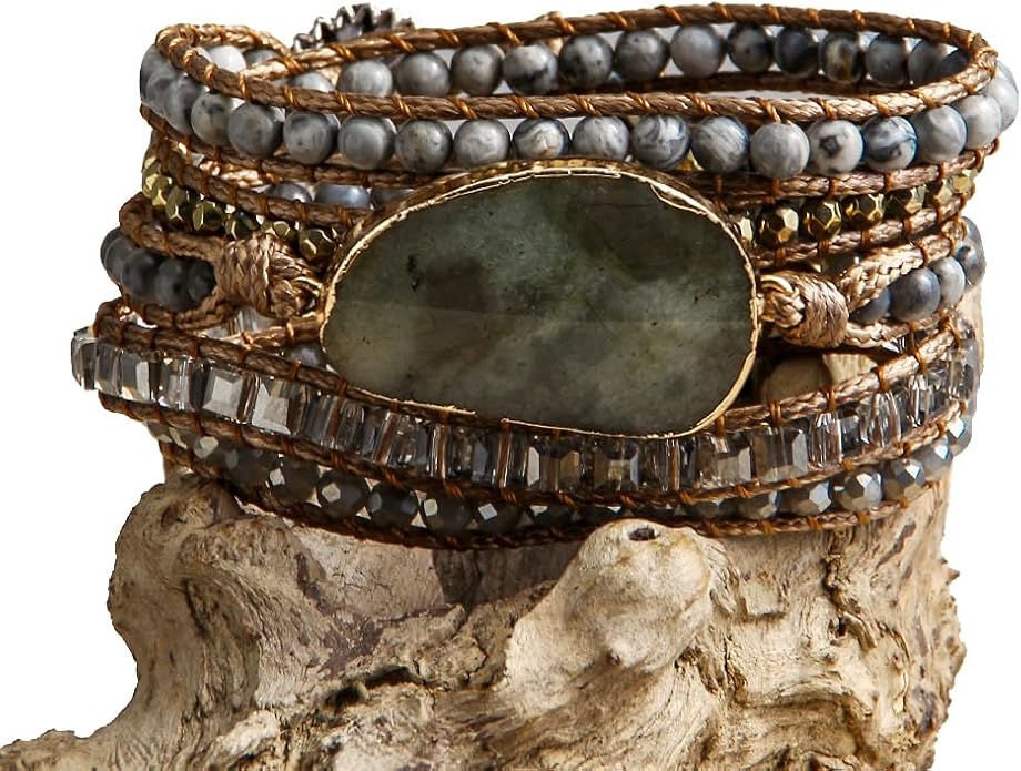 Women Wrap Bracelets Boho Natural Stone Jasper Turquoises Strand Bracelet Jewelry Collection