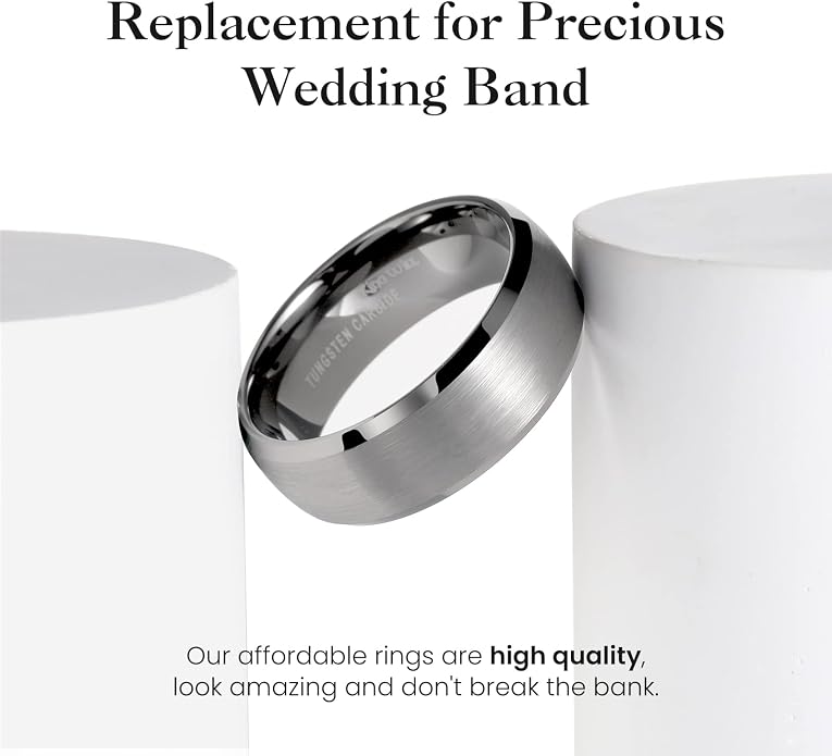 King Will Wedding Band for Men Women, 2/4/6/7/8mm Domed Matte Brushed Tungsten Carbide Rings, Solid/Dual Color Engagement Rings, Comfort Fit