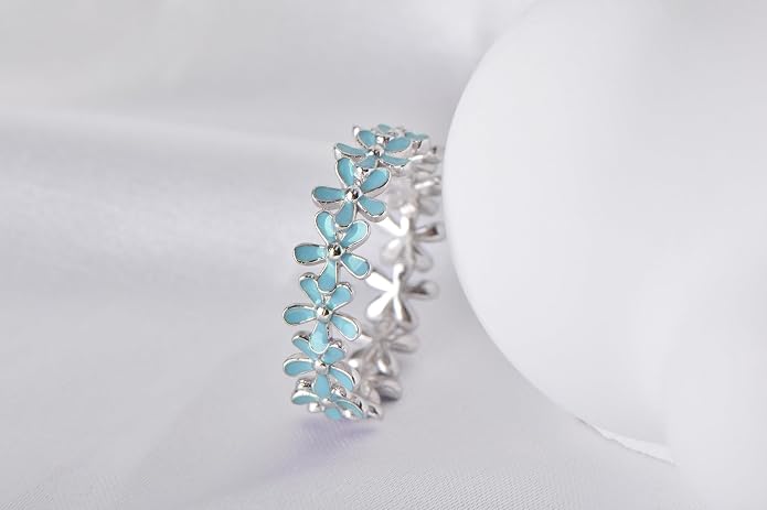 925 Sterling Silver Dainty Daisy Butterfly Paw Heart Eternity Rings Blue Flower Finger Rings for Women Stacking Promise Rings Gift Jewelry