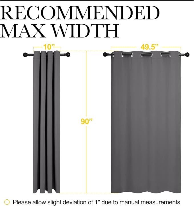 NICETOWN Bedroom Blackout Curtains Panels - Triple Weave Energy Saving Thermal Insulated Solid Grommet Blackout Draperies for Patio (1 Pair, 55 inches by 90 Inch, Grey)