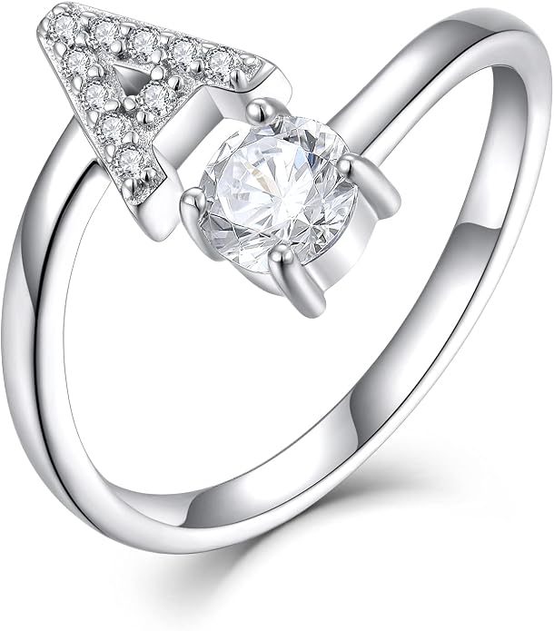 STARCHENIE Adjustable Initial Ring for Women 925 Sterling Silver Letters A-Z 26 Alphabet Rings Size 7