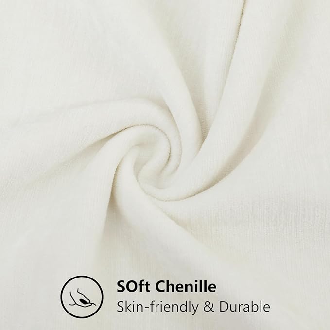 decorUhome Soft Chenille Cream White Throw Pillow Covers 22X22 Set of 2 | Decorative Fall Couch Pillow Covers Solid Dyed Accent Modern Euro Sham Farmhouse Neutral Square Pillow Cases for Sofa