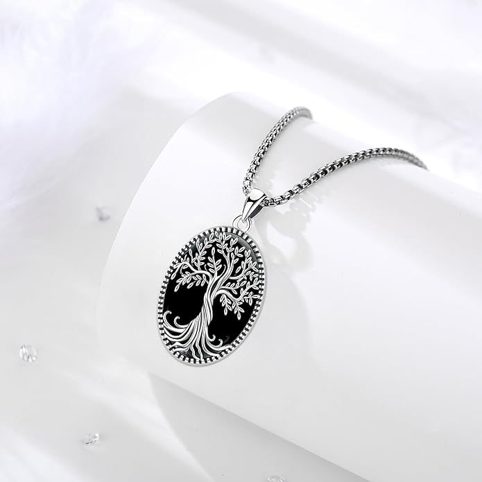 Sterling Silver Tree of Life Necklace for Women Oval Family Tree Necklace Abalone Shell Moonstone Pendant Mother Day Necklace for Mom Tree of Life Jewelry