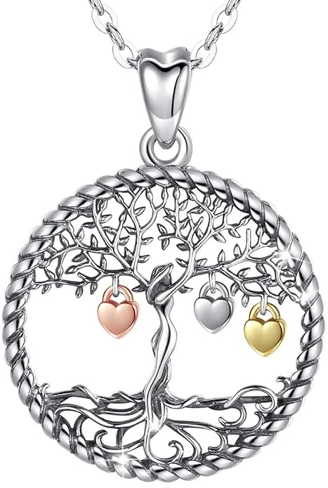 Tree of Life Necklace Sterling Silver Crystal Abalone Shell Tree Pendant with Heart Family Tree Jewelry for Women Mother's Day Gifts