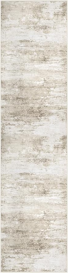 Washable 2x8 Runner Rug for Hallway: Kitchen Runner Non Slip Neutral Soft Abstract Modern Low Pile Stain Resistant Carpet Runner for Entryway Bedroom Bathroom Laundry Indoor Floor (Beige, 2'x8')
