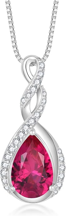 Fahonie 925 Sterling Silver Birthstone Necklace for Women,Infinity Teardrop Cubic Zirconia Pendant Necklace Anniversary Birthday Jewelry Gift for Women Wife Friend 18"+2" Chain
