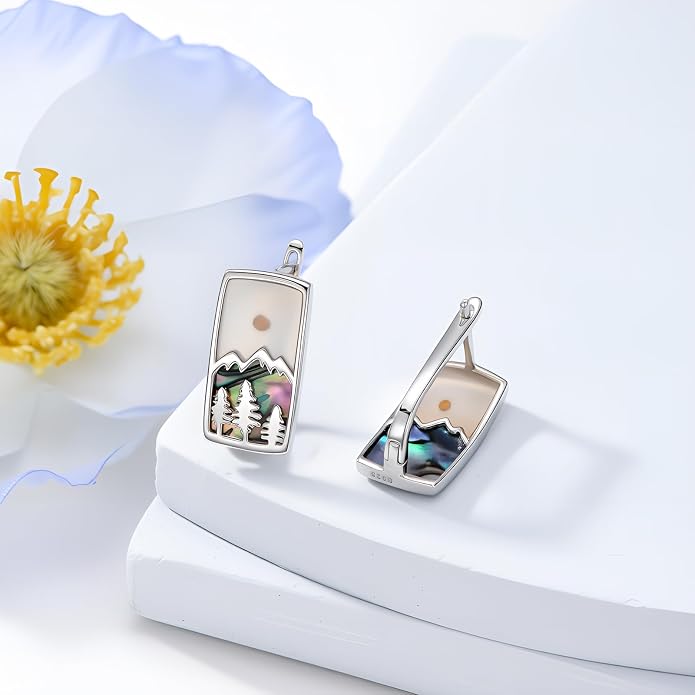 PROESS Abalone Shell Holy Mountain/Mustard Seed/Animal Earrings 925 Sterling Silver Mountain Jewelry Animal Lovers Gifts for Women