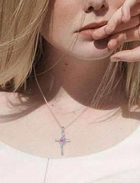 Cross Necklace 925 Sterling Silver Infinity Pendant Heart Birthstone Anniversary Jewelry for Women
